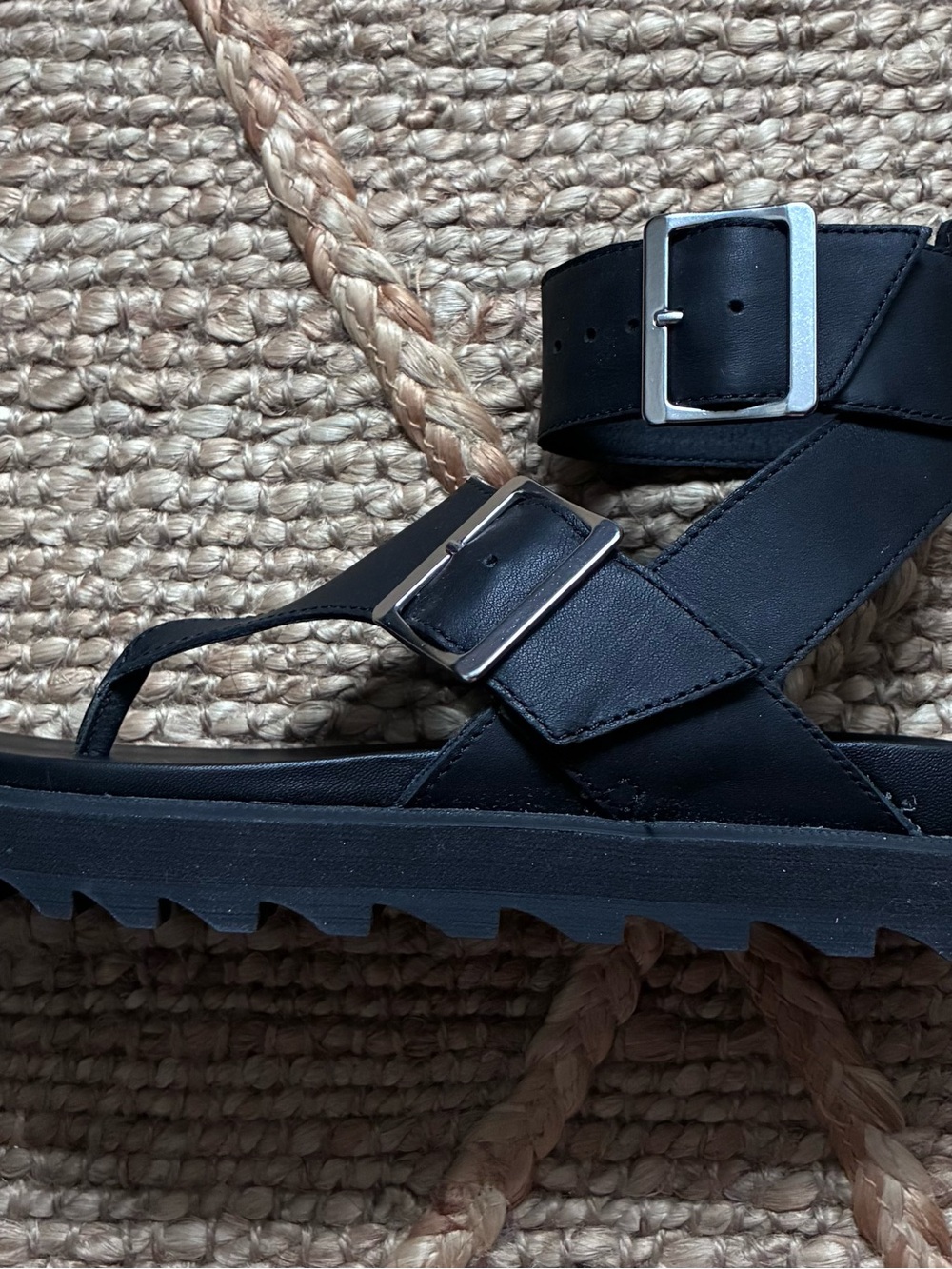 Sorel Black Buckle Platform Thong Sandals for Women